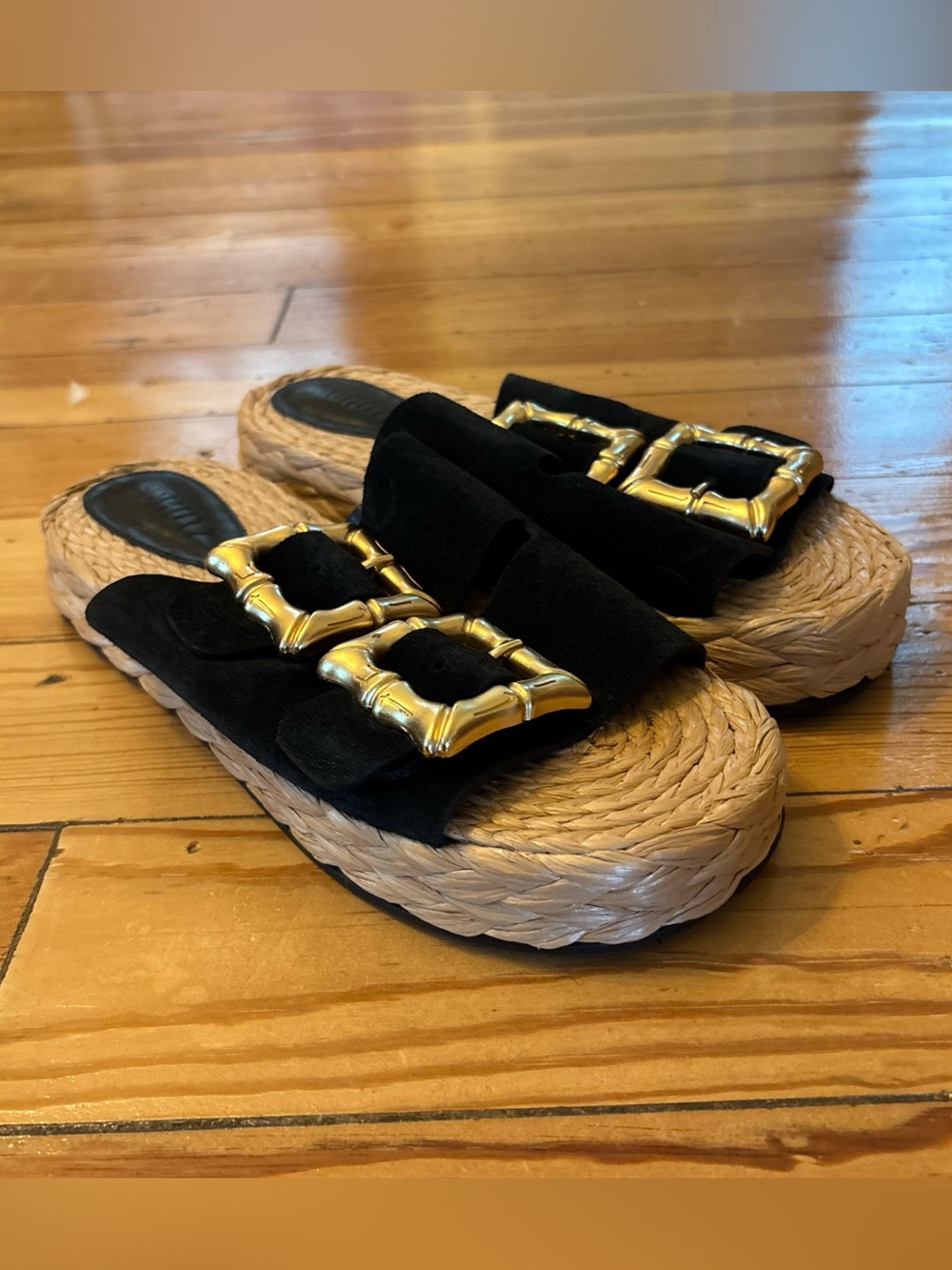 Schutz Enola Rope Platform Women's Sandals Suede Black Size US7.5B EU38